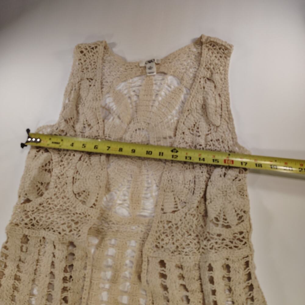 Boho Festival Cato Sz Md Cream Crochet Medallion Flower Fringe Vest Hippie Vibe - Picture 11 of 11